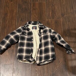 The Children's Place Plaid Sherpa-Lined Shacket - Black & Tan
